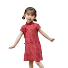Summer Cotton Cheongsam Dress Girls Retro Solid Color Fashion Solid Color Dress - Aimall