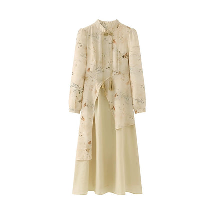 Women's Long Sleeve Cheongsam Vintage New Chinese Style Improved Long Dress - Aimall