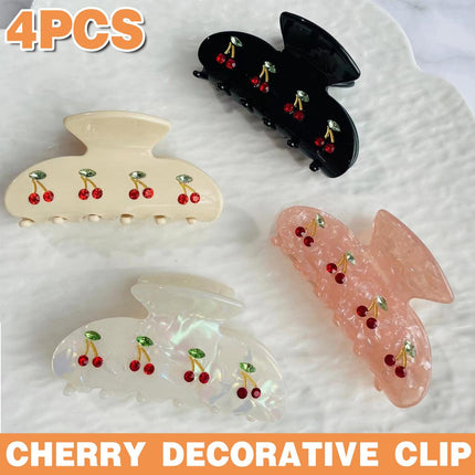 4pcs Cute Cherry Hair Clips Shark Clip Back Head Scratch Clip Hair Accessories