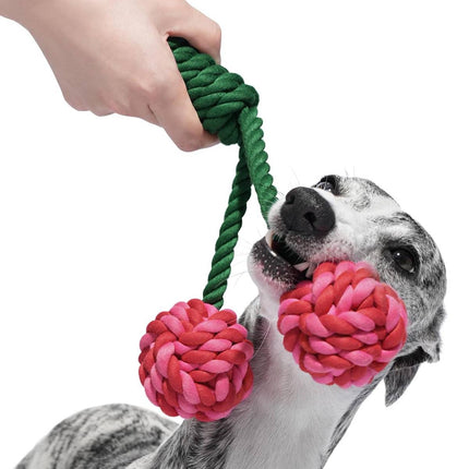 Cotton Rope Dog Toy Cherry Knot Ball Puppy Teeth Grinding Chew Tug