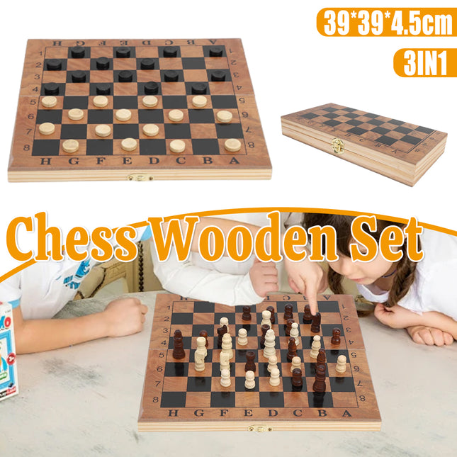 Wooden Chess Set Classic 39×39×4.5cm Portable Foldable Game Play