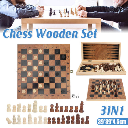 Wooden Chess Set Classic 39×39×4.5cm Portable Foldable Game Play