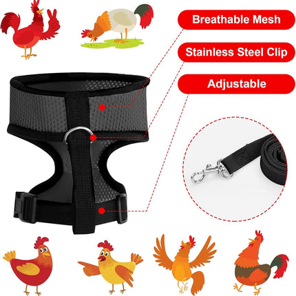 Pet Chicken Harness and Leash Set Adjustable Breathable Walking Vest for Poultry