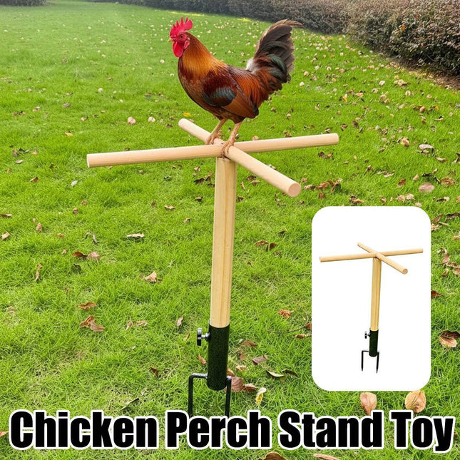 Outdoor Chicken Perch Stand Solid Wood Cross Pole Ground Anchor for Poultry