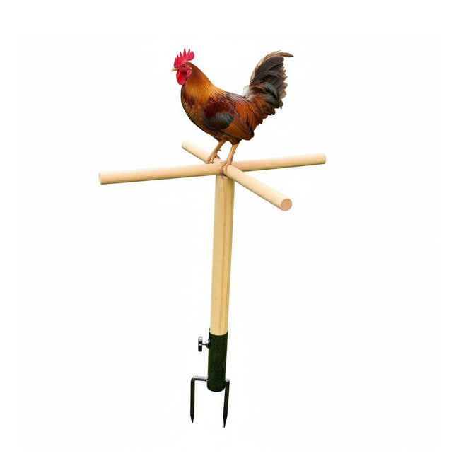 Outdoor Chicken Perch Stand Solid Wood Cross Pole Ground Anchor for Poultry