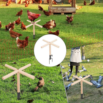 Outdoor Chicken Perch Stand Solid Wood Cross Pole Ground Anchor for Poultry