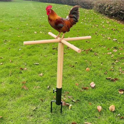 Outdoor Chicken Perch Stand Solid Wood Cross Pole Ground Anchor for Poultry