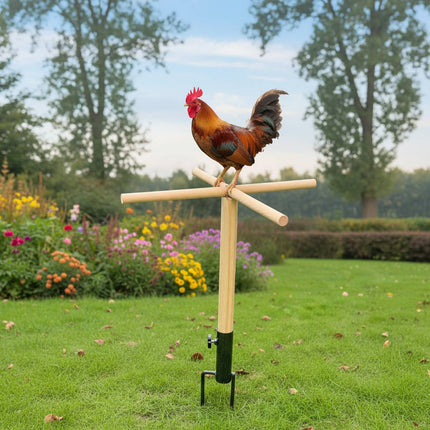 Outdoor Chicken Perch Stand Solid Wood Cross Pole Ground Anchor for Poultry