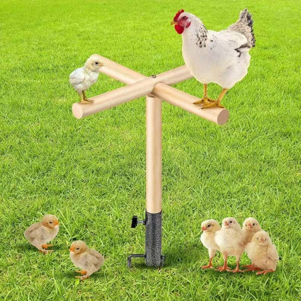 Outdoor Chicken Perch Stand Solid Wood Cross Pole Ground Anchor for Poultry
