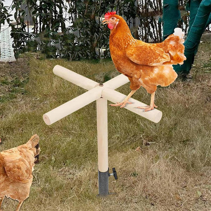 Outdoor Chicken Perch Stand Solid Wood Cross Pole Ground Anchor for Poultry