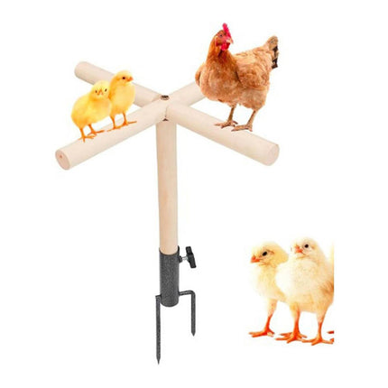 Outdoor Chicken Perch Stand Solid Wood Cross Pole Ground Anchor for Poultry