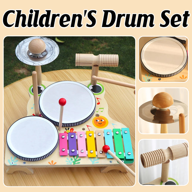 Children Wooden Multifunctional Drum Set Educational Musical Toy Durable Use