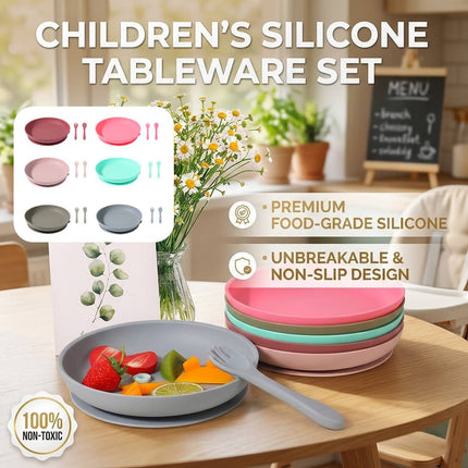 Silicone Suction Dining Plate Fork Spoon Set