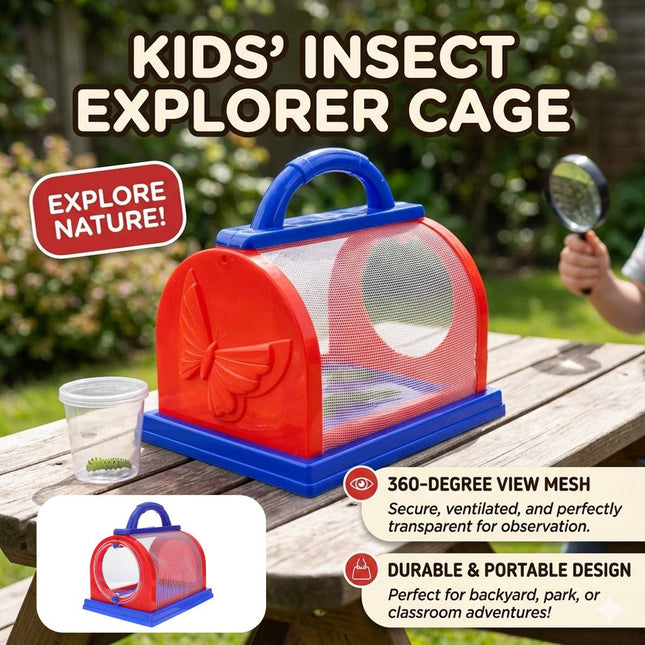 Children Insect Observation Cage Mesh Bug Carrier with Handle Red Blue