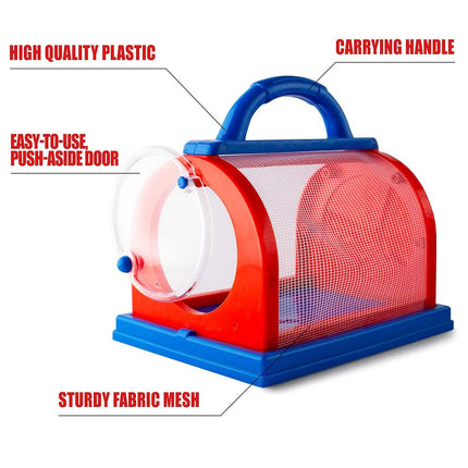 Children Insect Observation Cage Mesh Bug Carrier with Handle Red Blue