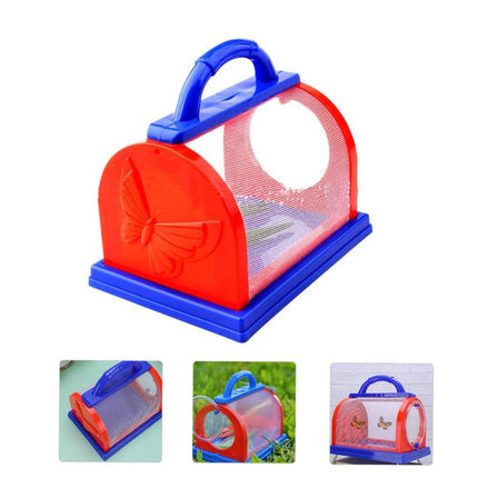 Children Insect Observation Cage Mesh Bug Carrier with Handle Red Blue