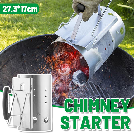 BBQ Chimney Charcoal Starter Stainless Steel Fire Lighter Camping 27 x 17cm