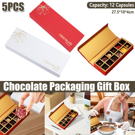 Chocolate Gift Box 5pcs Book Style Clamshell 12 Slot Hardbound Packaging Boxes