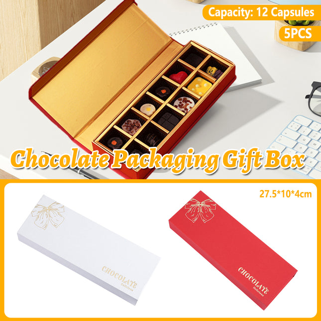 Chocolate Gift Box 5pcs Book Style Clamshell 12 Slot Hardbound Packaging Boxes