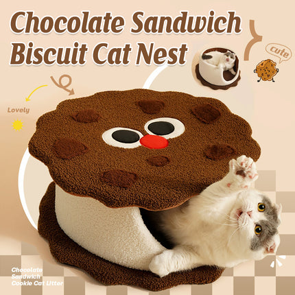 Chocolate Sandwich Biscuit Cat Nest Soft Warm for Small Medium Cats Kittens Use