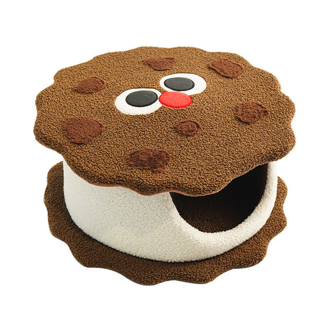Chocolate Sandwich Biscuit Cat Nest Soft Warm for Small Medium Cats Kittens Use
