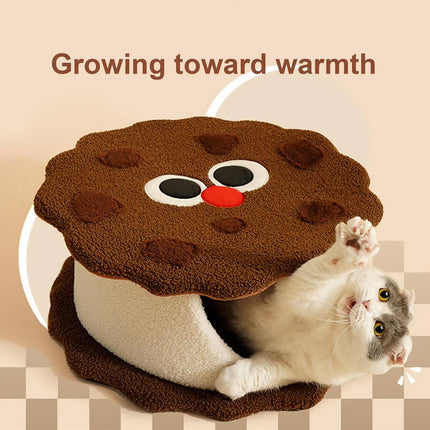 Chocolate Sandwich Biscuit Cat Nest Soft Warm for Small Medium Cats Kittens Use