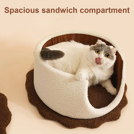 Chocolate Sandwich Biscuit Cat Nest Soft Warm for Small Medium Cats Kittens Use