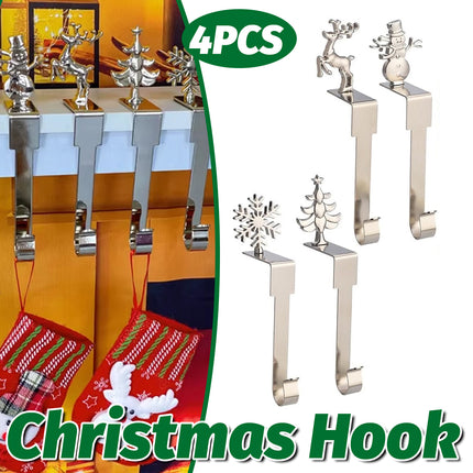4 Pcs Christmas Stocking Hanger Fireplace Clip Metal Holder Hooks Xmas Tools