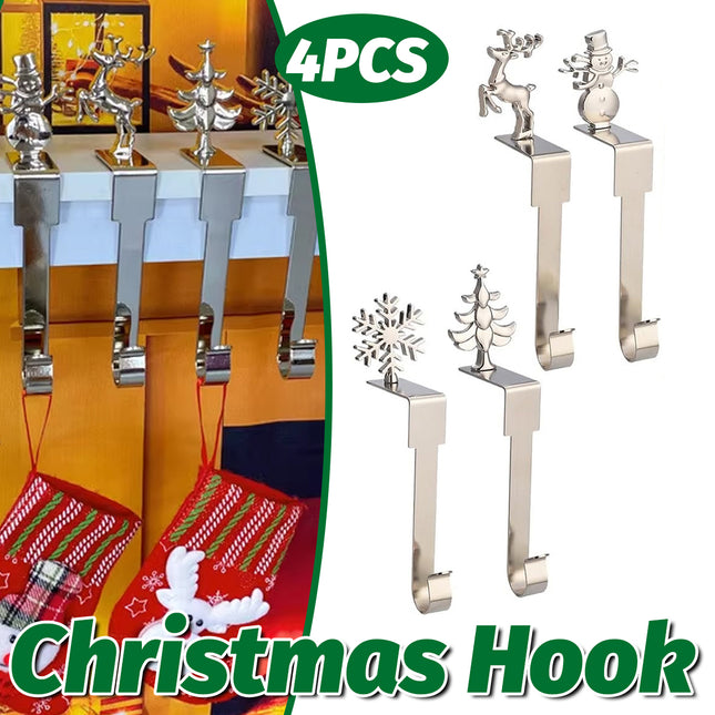 4 Pcs Christmas Stocking Hanger Fireplace Clip Metal Holder Hooks Xmas Tools