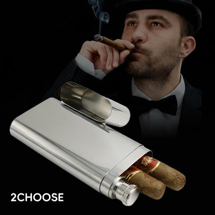 Portable Stainless Steel Cigar Case 2Style Travel Humidor Outdoor Storage Case