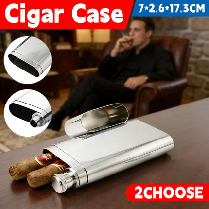 Portable Stainless Steel Cigar Case 2Style Travel Humidor Outdoor Storage Case