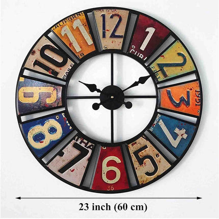 60cm Modern Multi-Coloured Round Metal Wall Clock Large Decorative Home Office