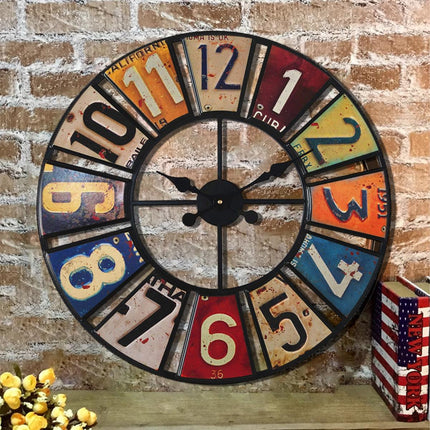 60cm Modern Multi-Coloured Round Metal Wall Clock Large Decorative Home Office