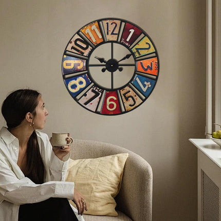 60cm Modern Multi-Coloured Round Metal Wall Clock Large Decorative Home Office