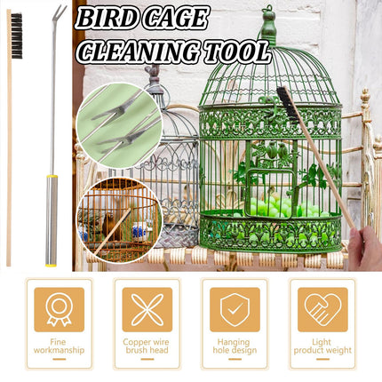 2pcs Bird Cage Cleaning Tool Set Bamboo Brush Stainless Steel Scraper Fork