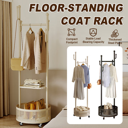 Moveable Floor-Standing Coat Rack Space Saving for Bedroom Clothes Storage Use
