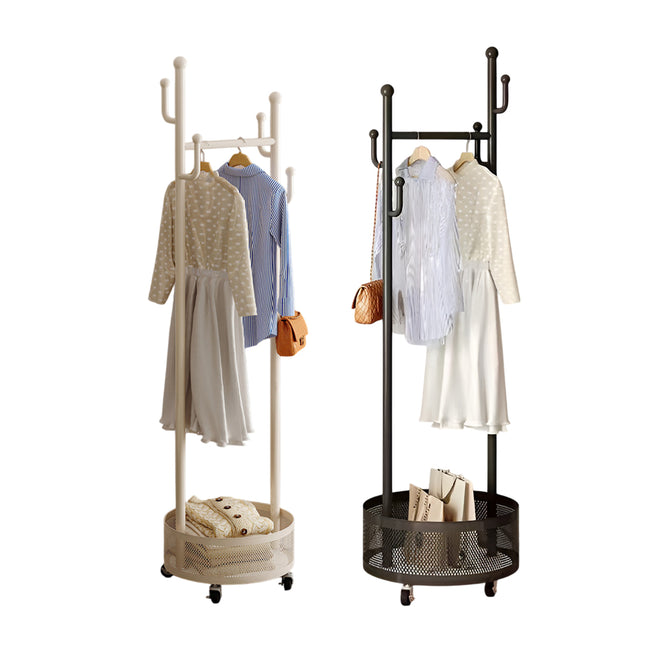 Moveable Floor-Standing Coat Rack Space Saving for Bedroom Clothes Storage Use