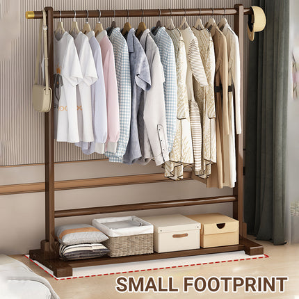 Bamboo Floor Standing Clothes Rack Durable Space Saving for Home Bedroom Use
