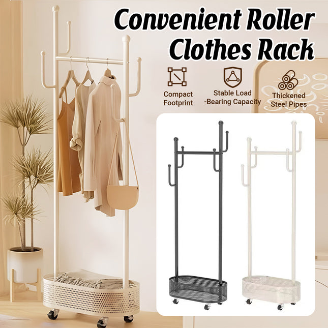 Portable Floor Standing Coat Rack with Wheels for Bedroom Clothes Storage Use