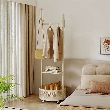 Moveable Floor-Standing Coat Rack Space Saving for Bedroom Clothes Storage Use