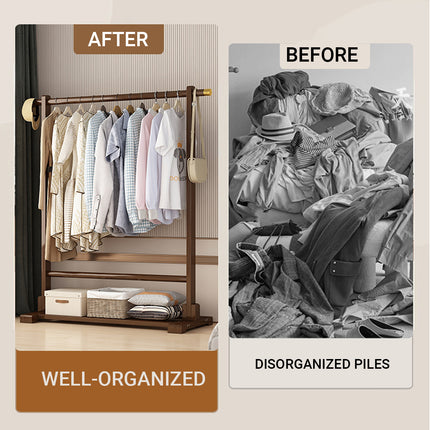 Bamboo Floor Standing Clothes Rack Durable Space Saving for Home Bedroom Use