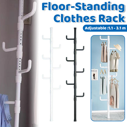 Indoor Floor Standing Telescopic Coat Rack with 6 Hooks Space Saving Daily Use