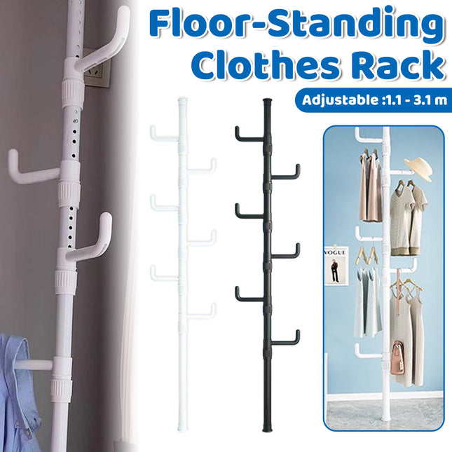 Indoor Floor Standing Telescopic Coat Rack with 6 Hooks Space Saving Daily Use