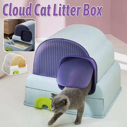 Fully Enclosed Cat Litter Box Cloud House Cat Toilet Odor Control Easy Cleaning