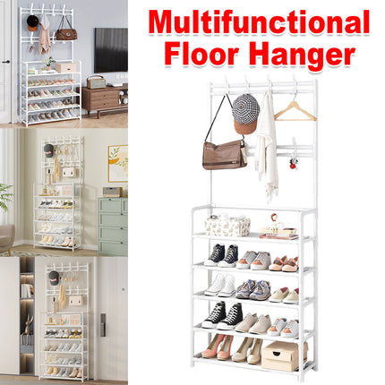 Clothes Rack Floor Standing Multifunctional Coat Hanger Storage Organizer Home