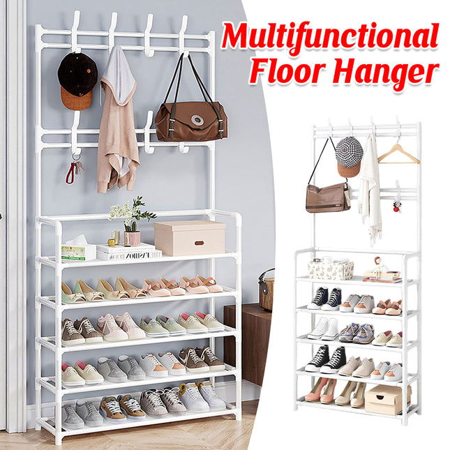 Clothes Rack Floor Standing Multifunctional Coat Hanger Storage Organizer Home