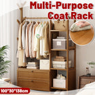 Bamboo Floor-Standing Clothes Rack with Drawers and Hooks Multi-Purpose Durable