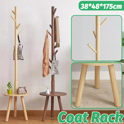Floor-Standing Wooden Coat Rack with 8 Hooks Durable for Bedroom Entryway Use