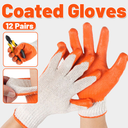 12 Pairs Latex Coated Work Gloves Anti Slip for Warehouse Labour Garden Use
