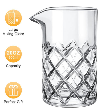 600ml Glass Crystal Cocktail Mixing Cup Bar Tools with Stainless Steel Stirrer